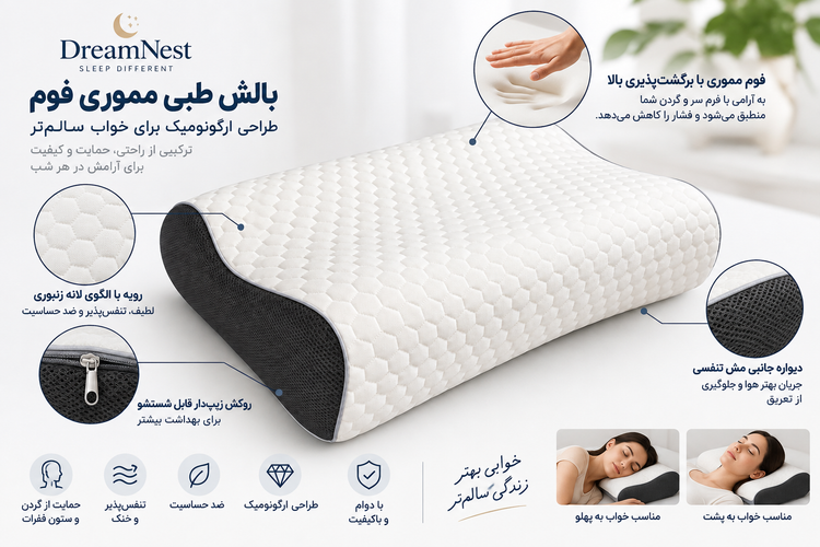 بالش طبی مموری فوم مدل موجدار